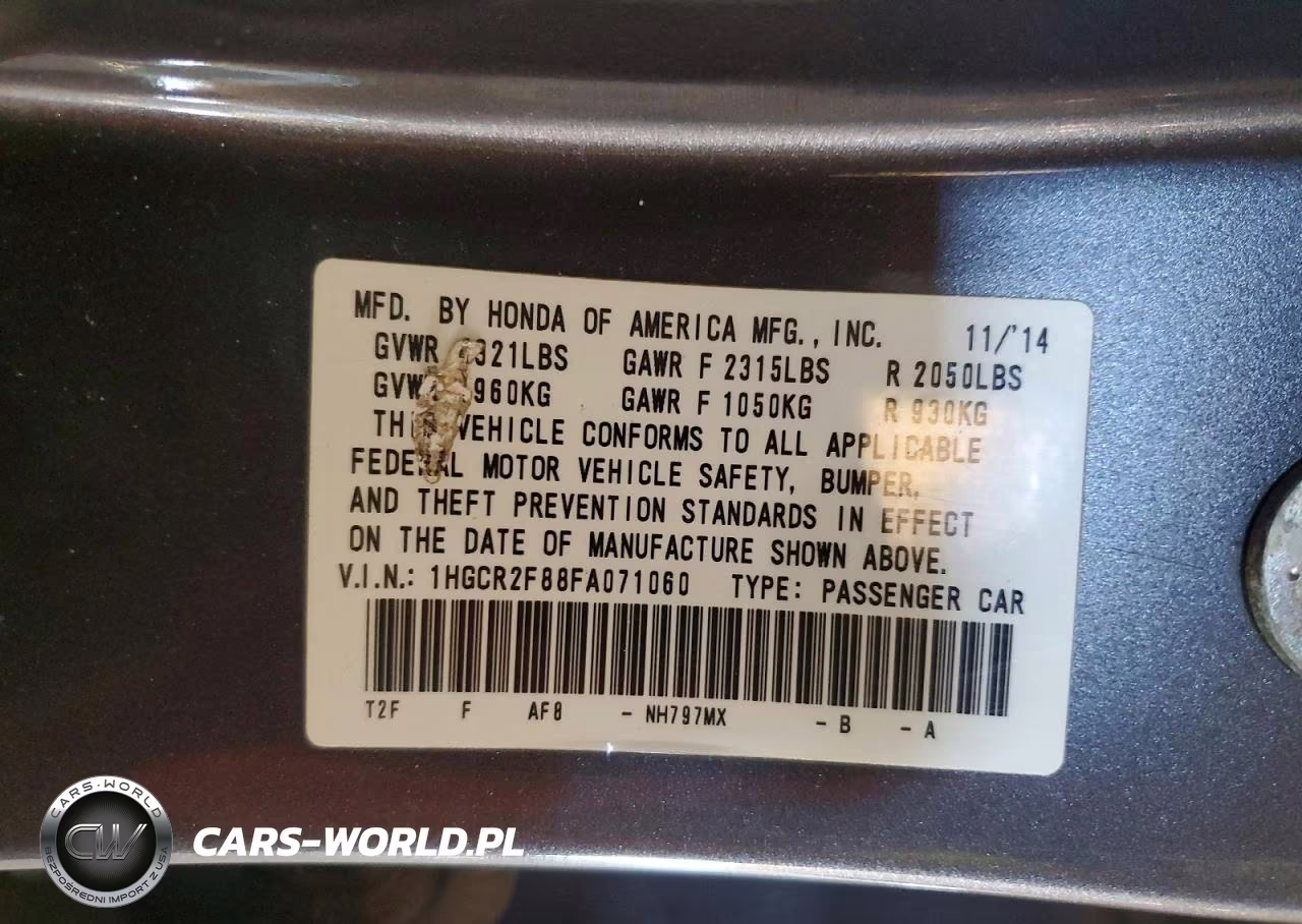 2015 Honda Accord Exl VIN:1HGCR2F88FA071060 - 12