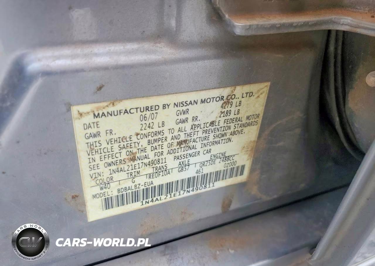 2007 Nissan Altima 2.5 VIN:1N4AL21E17N490811 - 12