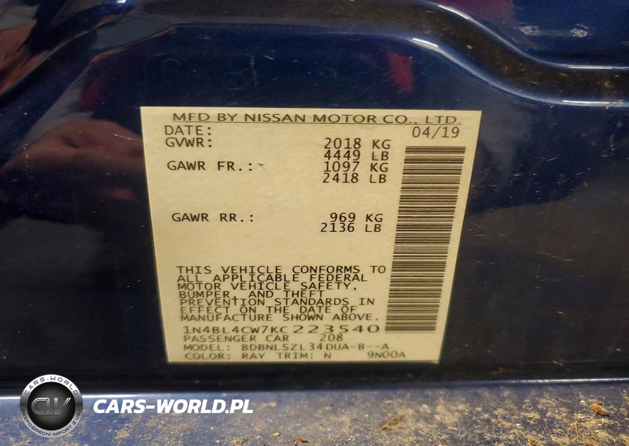 2019 Nissan Altima Sr VIN:1N4BL4CW7KC223540 - 13