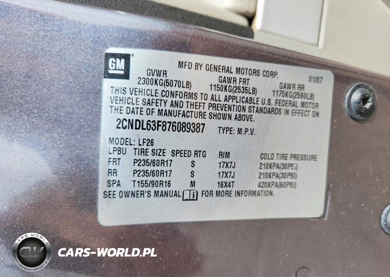 2007 Chevrolet Equinox Lt VIN:2CNDL63F876089387 - 13