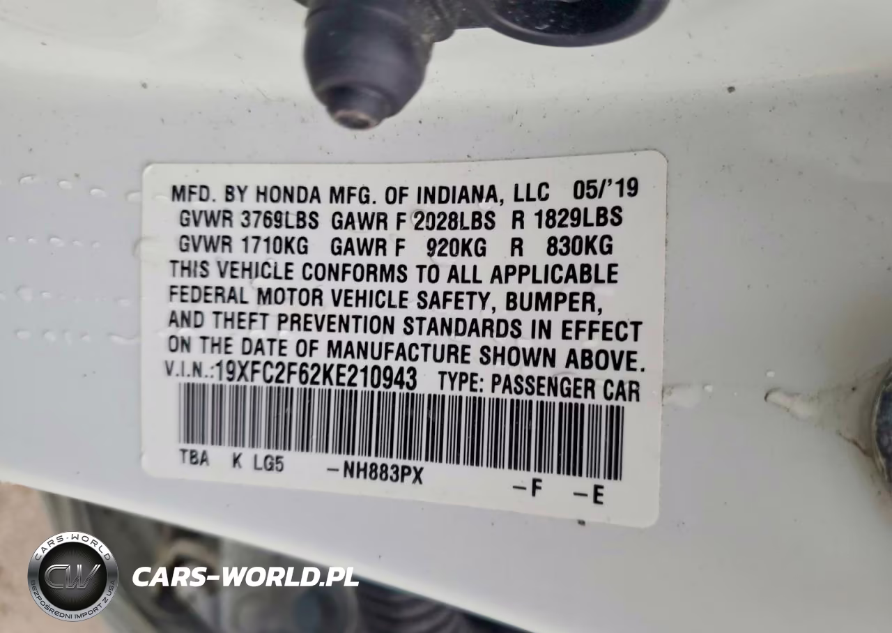 2019 Honda Civic Lx VIN:19XFC2F62KE210943 - 12