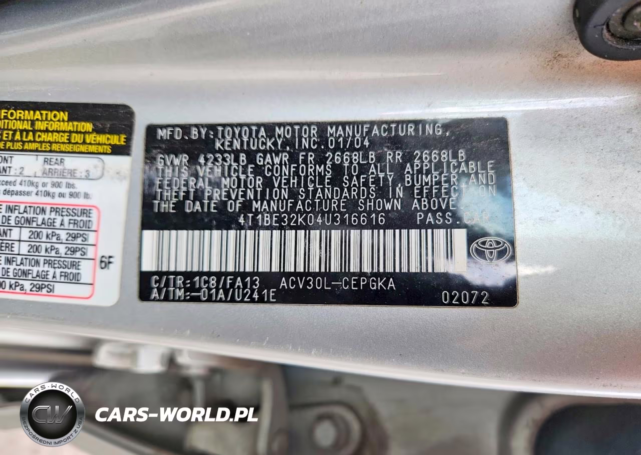 2004 Toyota Camry Xle VIN:4T1BE32K04U316616 - 13