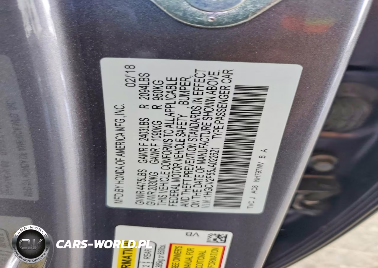 2018 Honda Accord Exl VIN:1HGCV2F55JA022621 - 12
