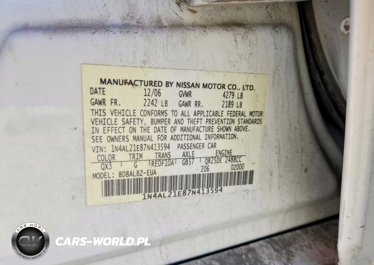2007 Nissan Altima 2.5 VIN:1N4AL21E87N413594 - 12