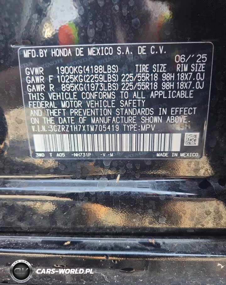 2026 Honda Hr-V Exl VIN:3CZRZ1H7XTM705419 - 12