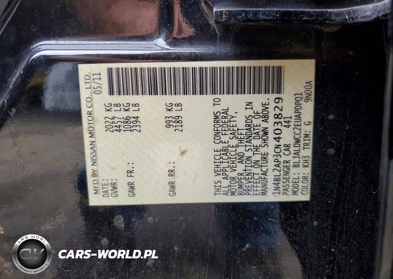 2012 Nissan Altima Sr VIN:1N4BL2AP3CN403829 - 12