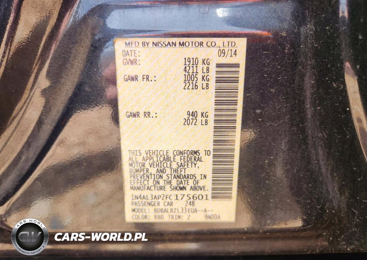 2015 Nissan Altima 2.5 Sl VIN:1N4AL3AP2FC175601 - 12