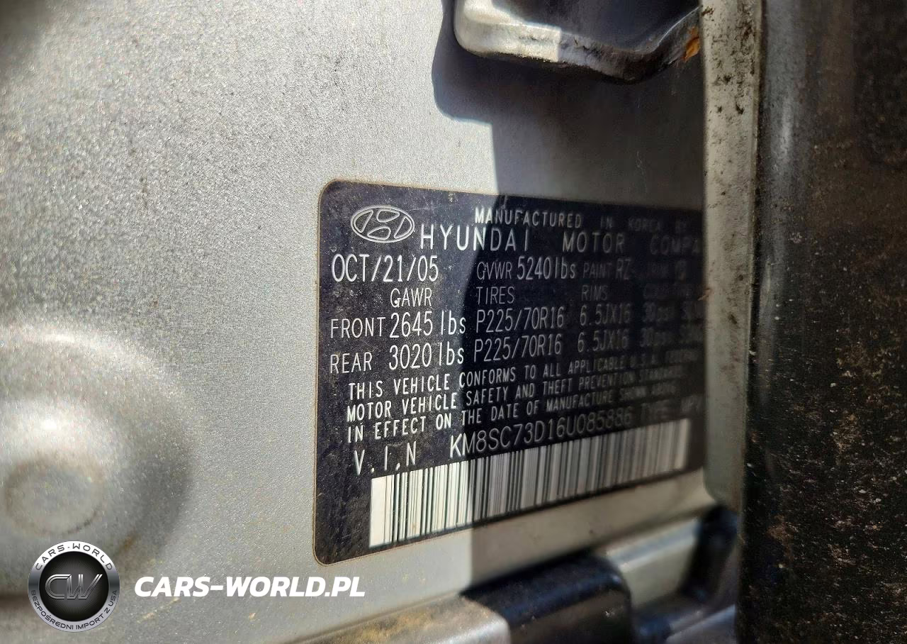 2006 Hyundai Santa Fe Gls VIN:KM8SC73D16U085886 - 13