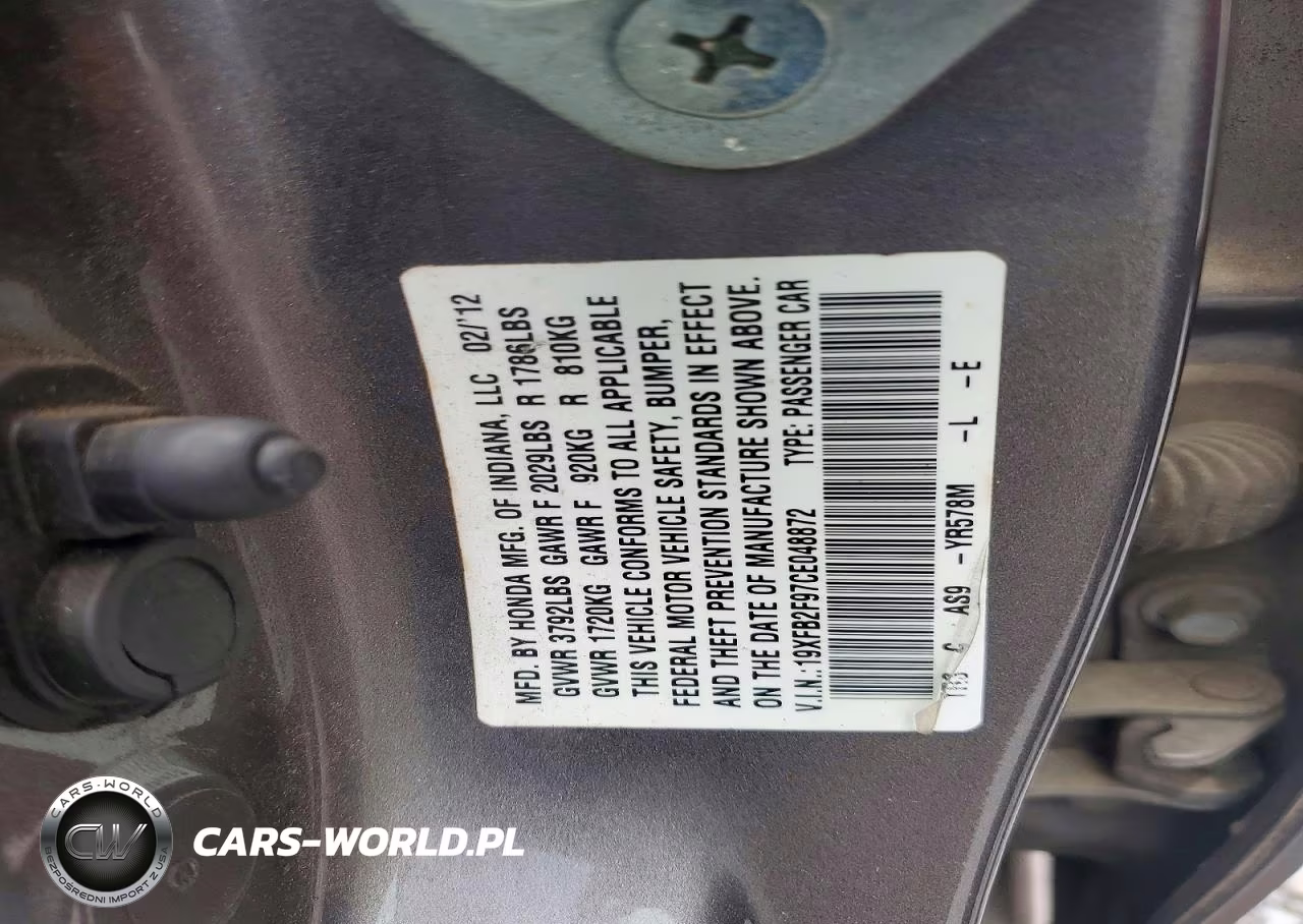 2012 Honda Civic Exl VIN:19XFB2F97CE048872 - 12