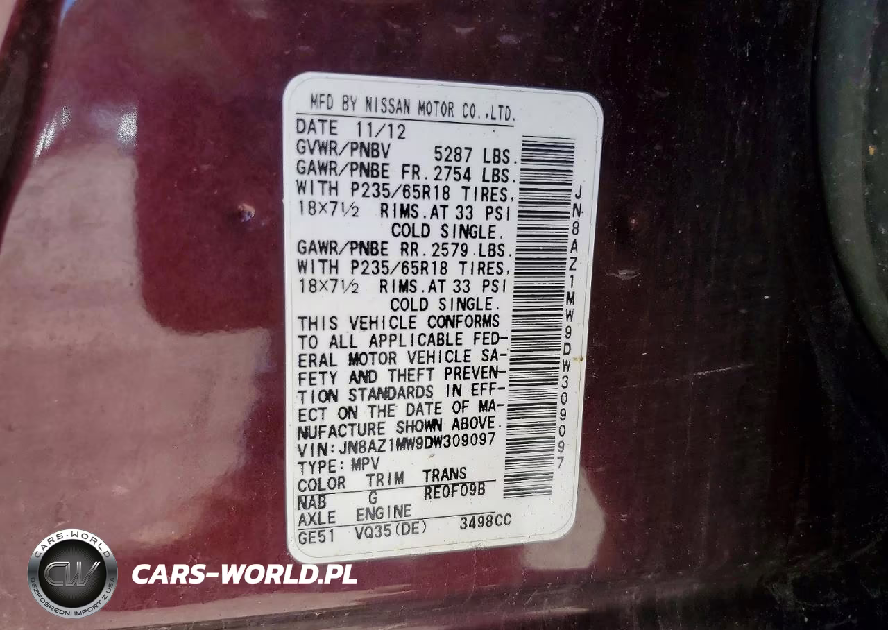 2013 Nissan Murano S VIN:JN8AZ1MW9DW309097 - 13