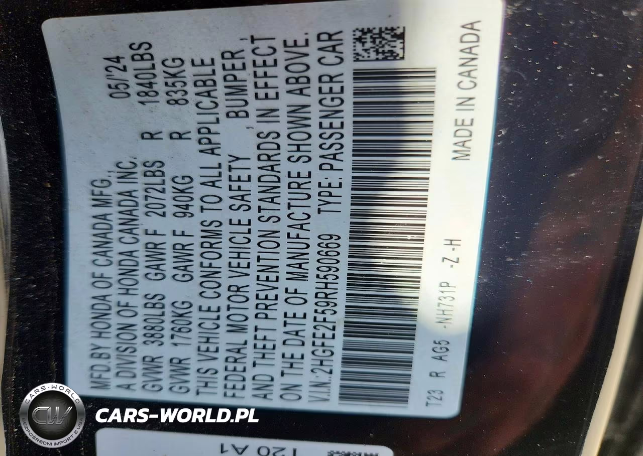 2024 Honda Civic Sport VIN:2HGFE2F59RH590669 - 13