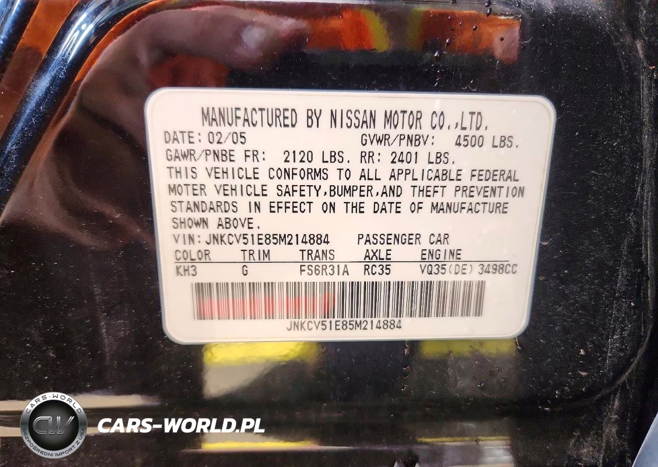 2005 Infiniti G35 Base VIN:JNKCV51E85M214884 - 12