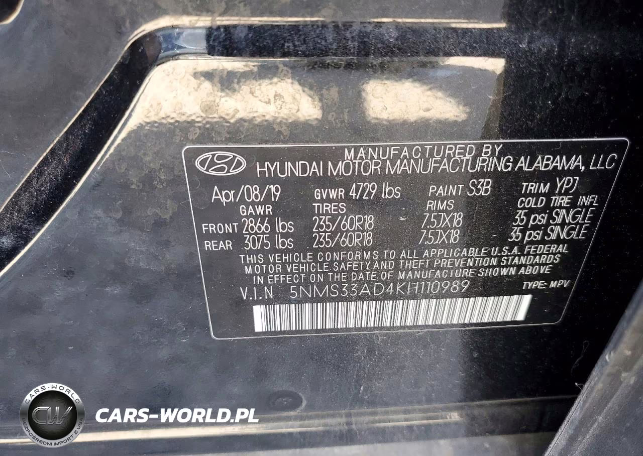 2019 Hyundai Santa Fe Sel Plus 2.4L VIN:5NMS33AD4KH110989 - 14