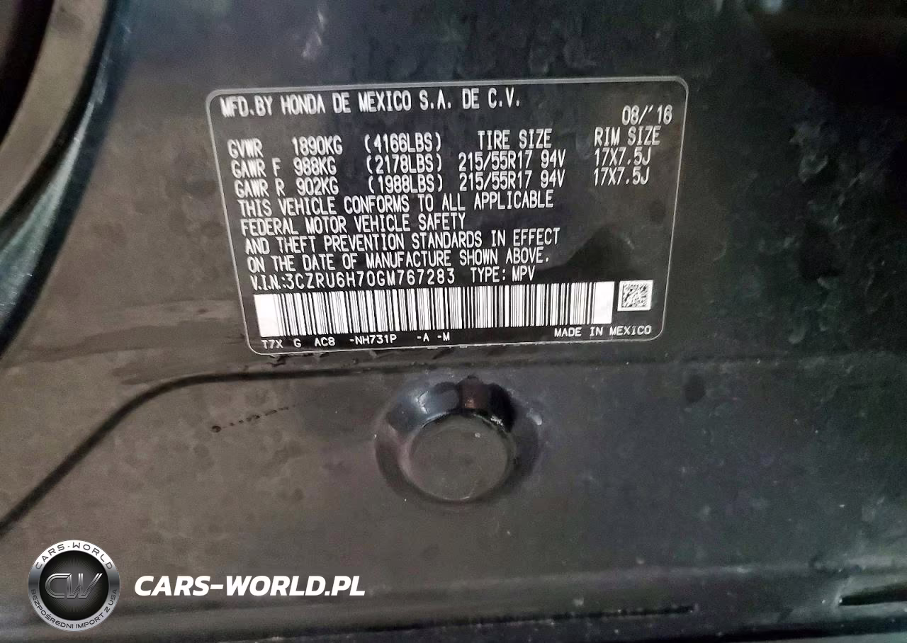 2016 Honda Hr-V Exl VIN:3CZRU6H70GM767283 - 12