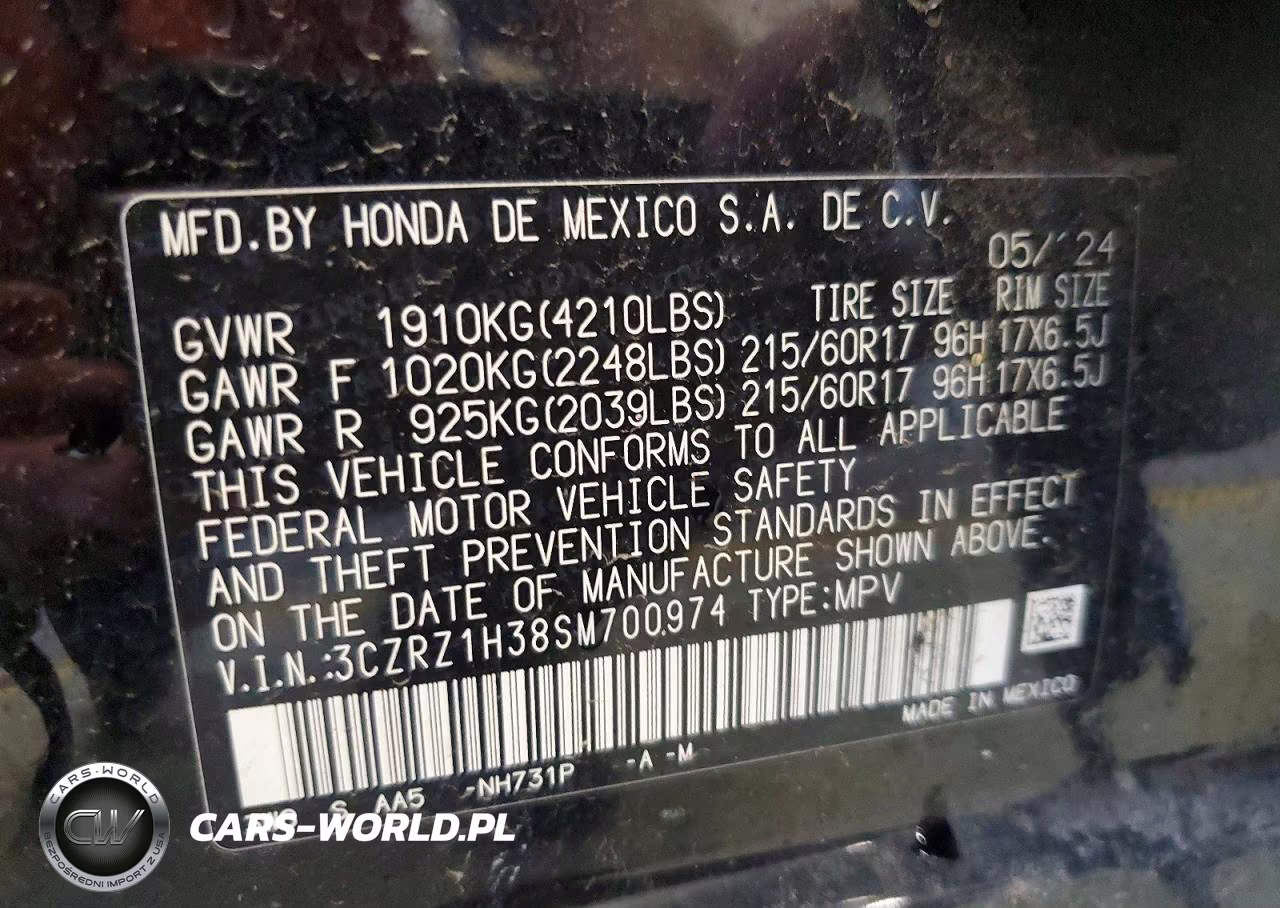 2025 Honda Hr-V Lx VIN:3CZRZ1H38SM700974 - 13