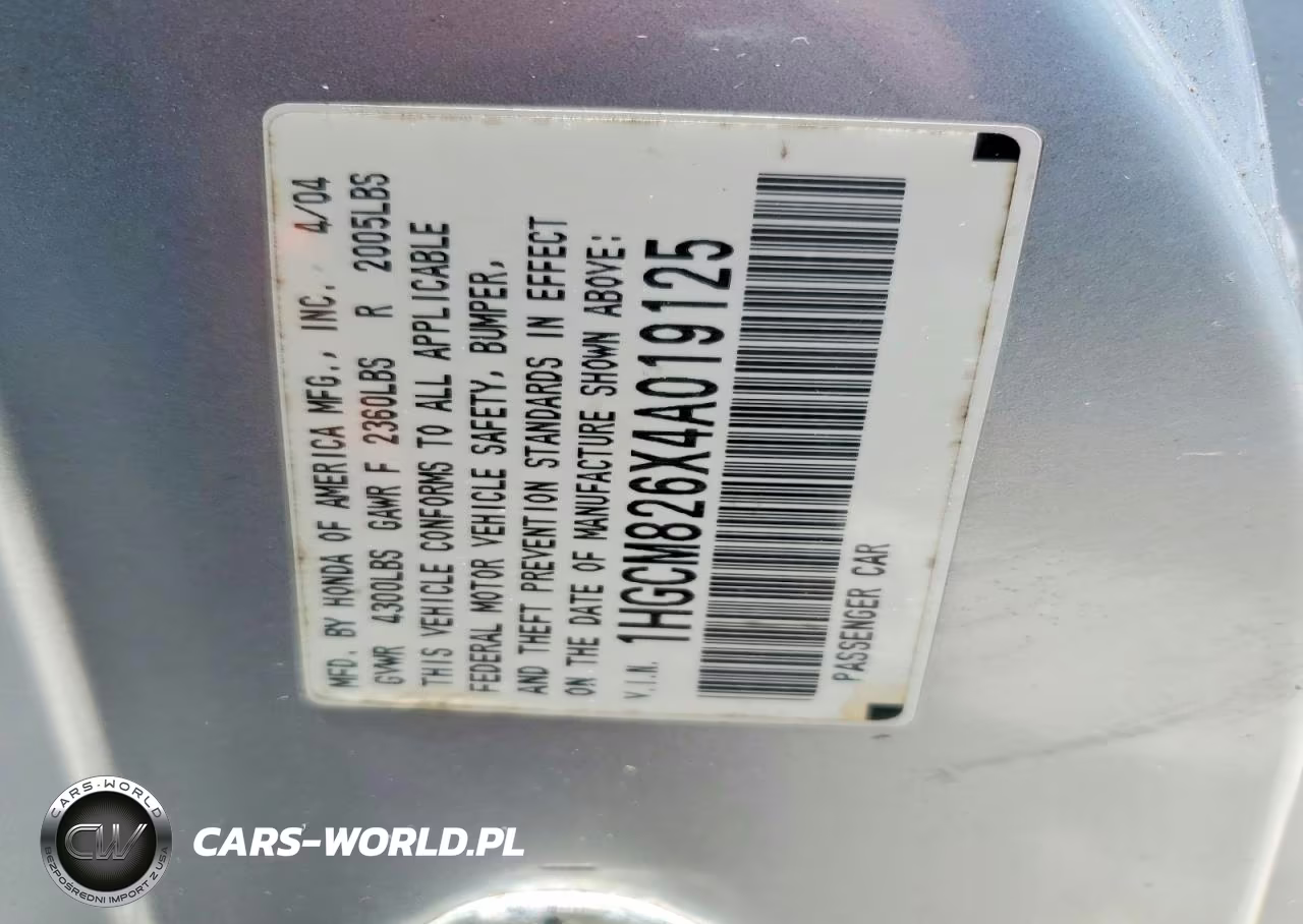 2004 Honda Accord 3.0 Ex VIN:1HGCM826X4A019125 - 12