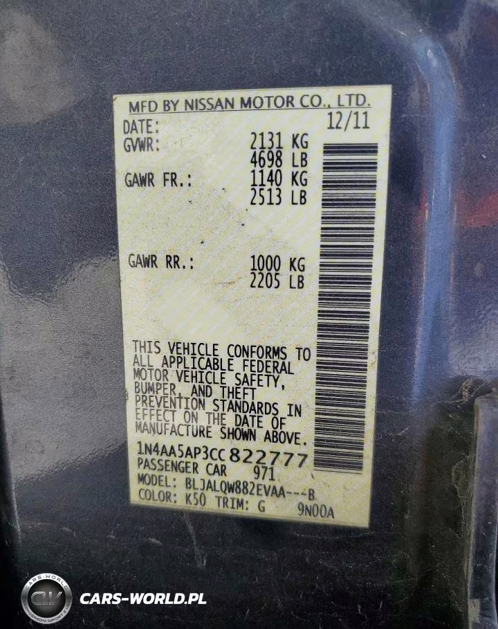2012 Nissan Maxima 3.5 S VIN:1N4AA5AP3CC822777 - 12