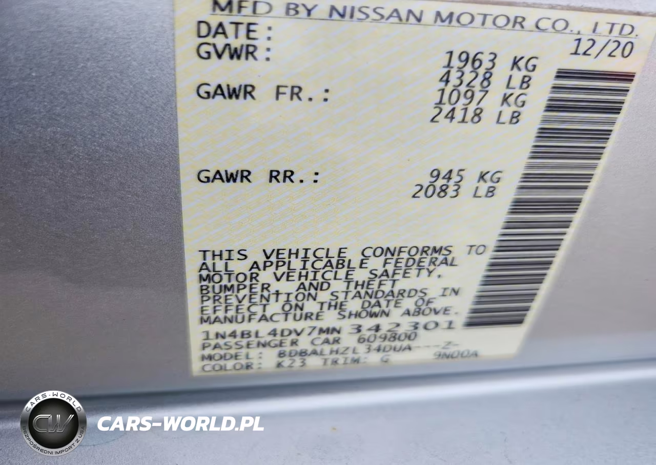 2021 Nissan Altima Sv VIN:1N4BL4DV7MN342301 - 12