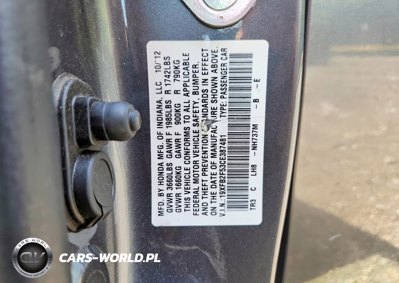 2012 Honda Civic Lx VIN:19XFB2F53CE387481 - 12