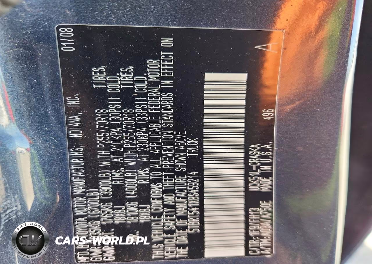 2008 Toyota Tundra Grade VIN:5TBRT541X8S459214 - 12