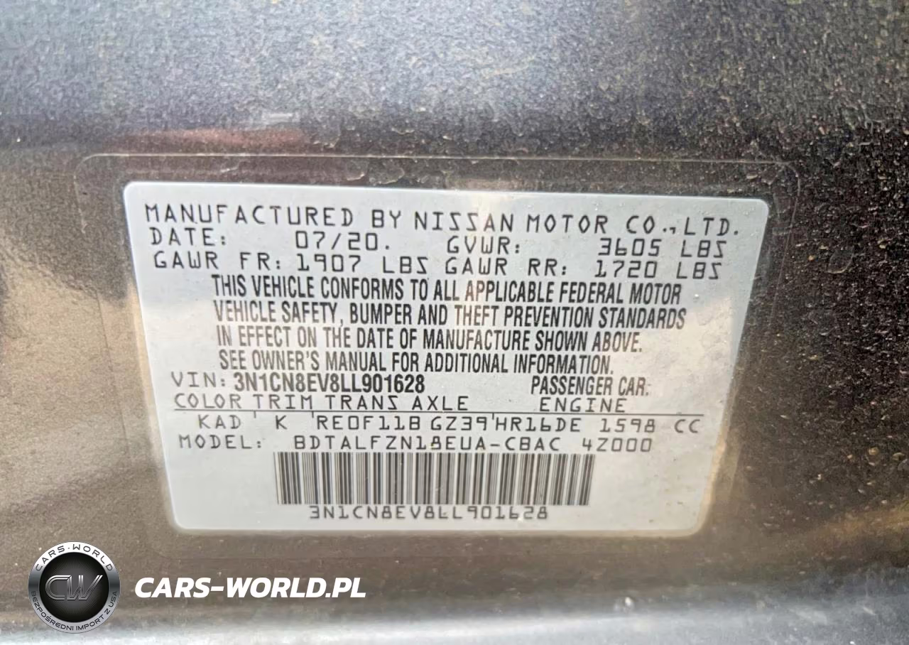 2020 Nissan Versa Sv VIN:3N1CN8EV8LL901628 - 10