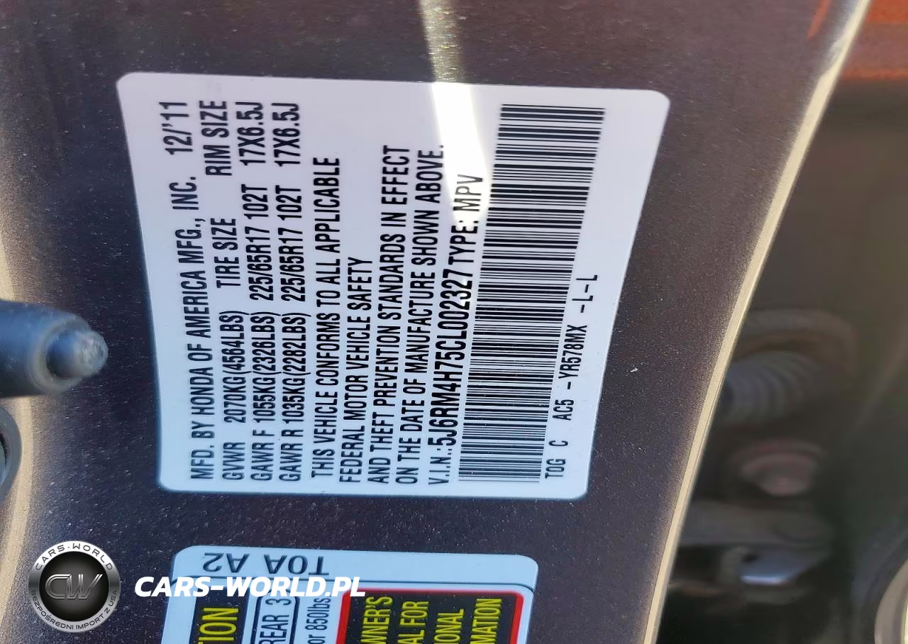 2012 Honda Cr-V Exl VIN:5J6RM4H75CL002327 - 13