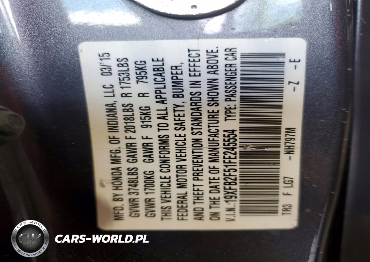 2015 Honda Civic Lx VIN:19XFB2F51FE245554 - 12