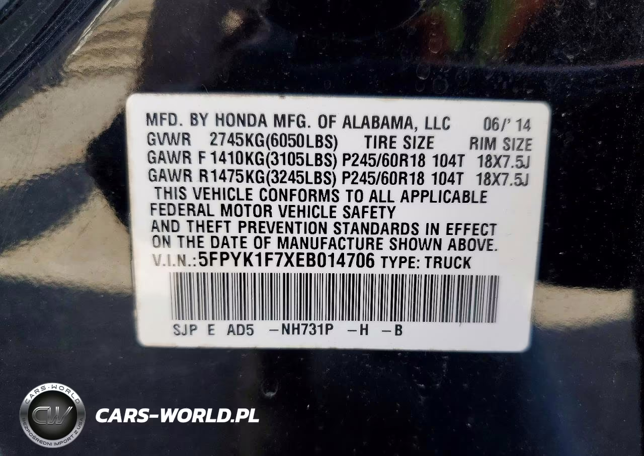 2014 Honda Ridgeline Sport VIN:5FPYK1F7XEB014706 - 12