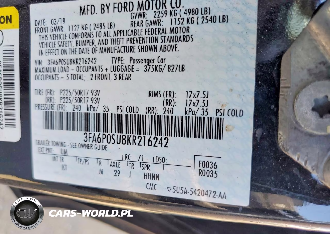 2019 Ford Fusion Titanium VIN:3FA6P0SU8KR216242 - 12