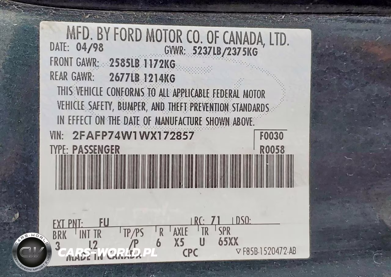 1998 Ford Crown Victoria Lx VIN:2FAFP74W1WX172857 - 12