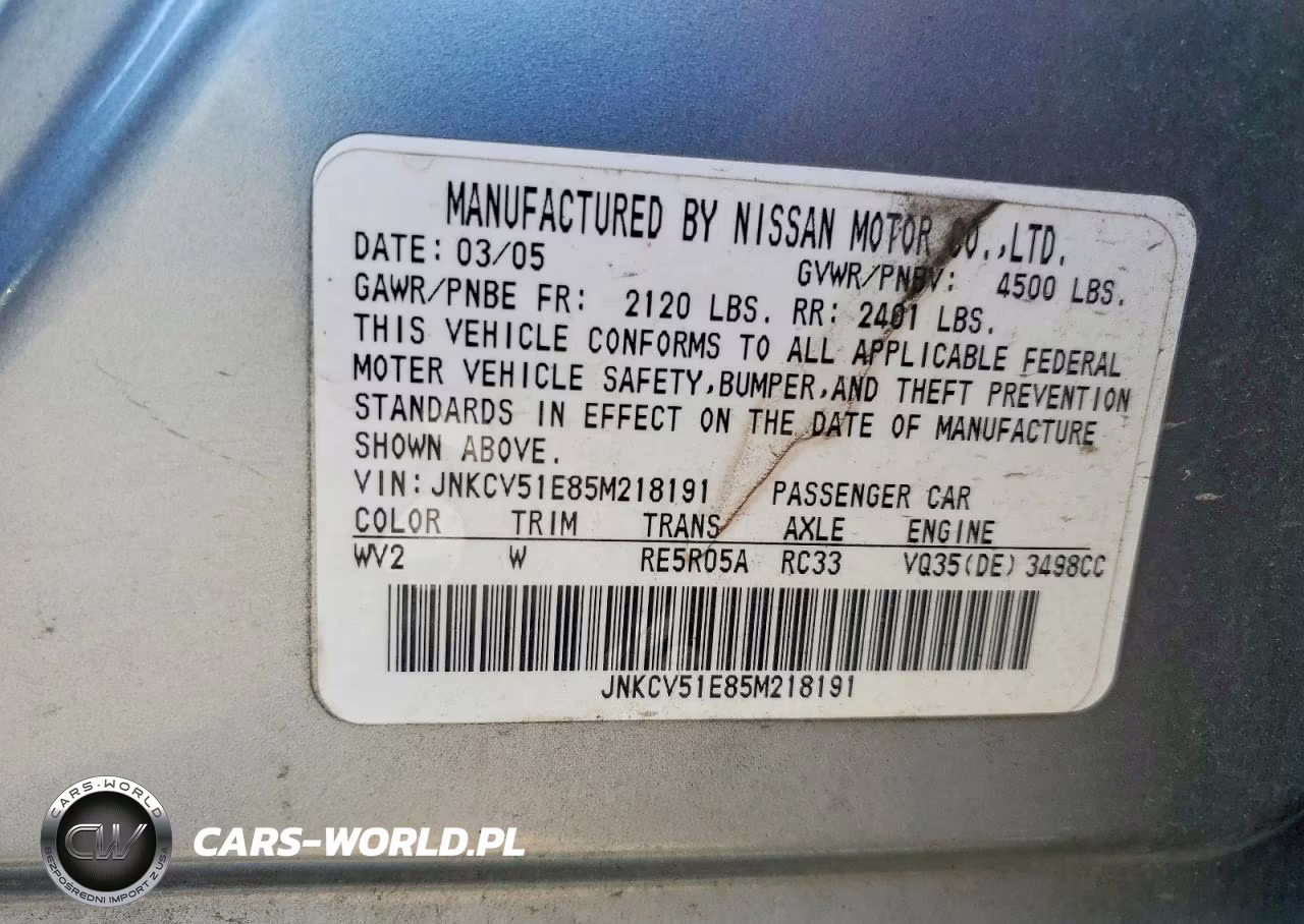 2005 Infiniti G35 VIN:JNKCV51E85M218191 - 12