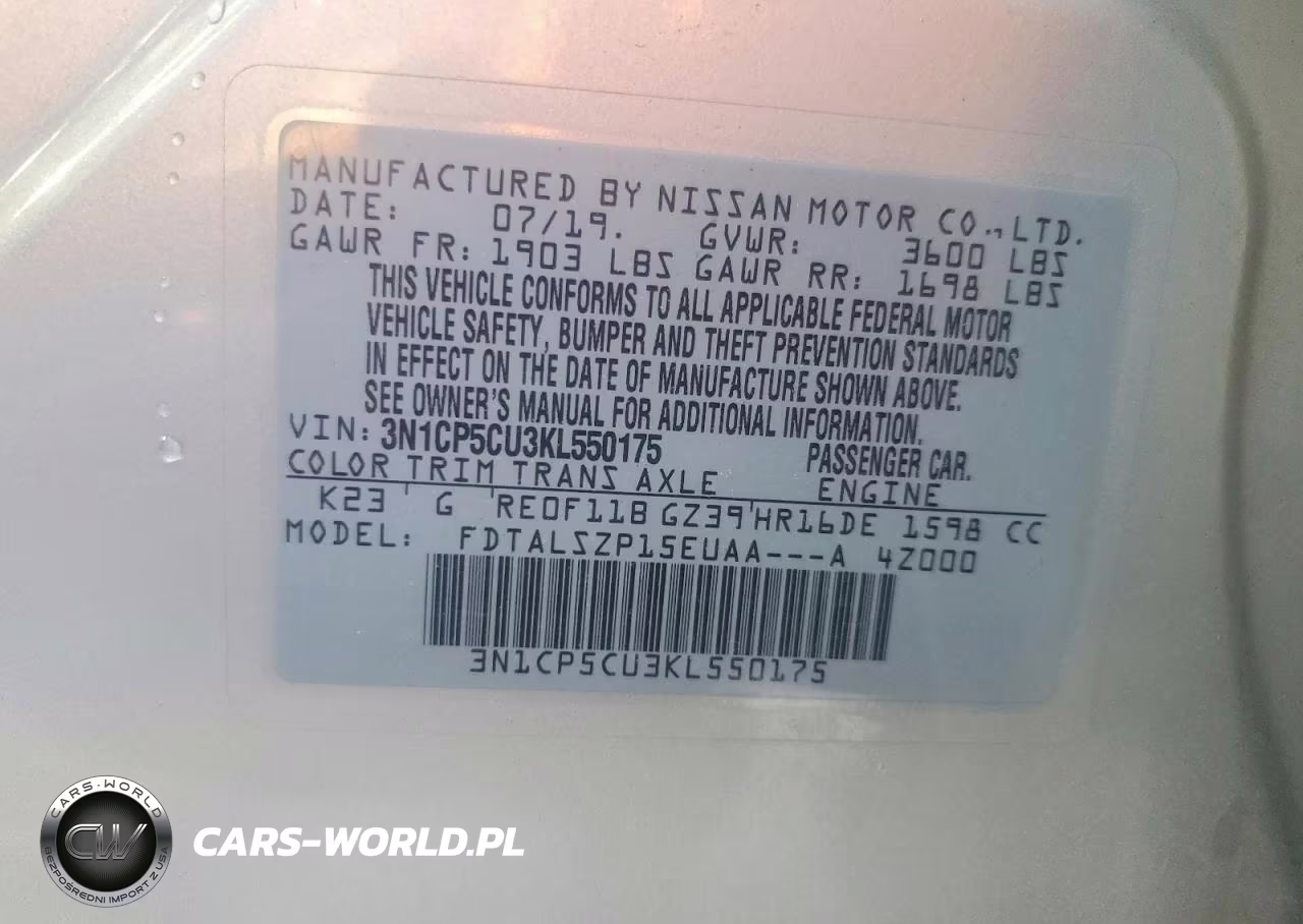 2019 Nissan Kicks Sv VIN:3N1CP5CU3KL550175 - 14