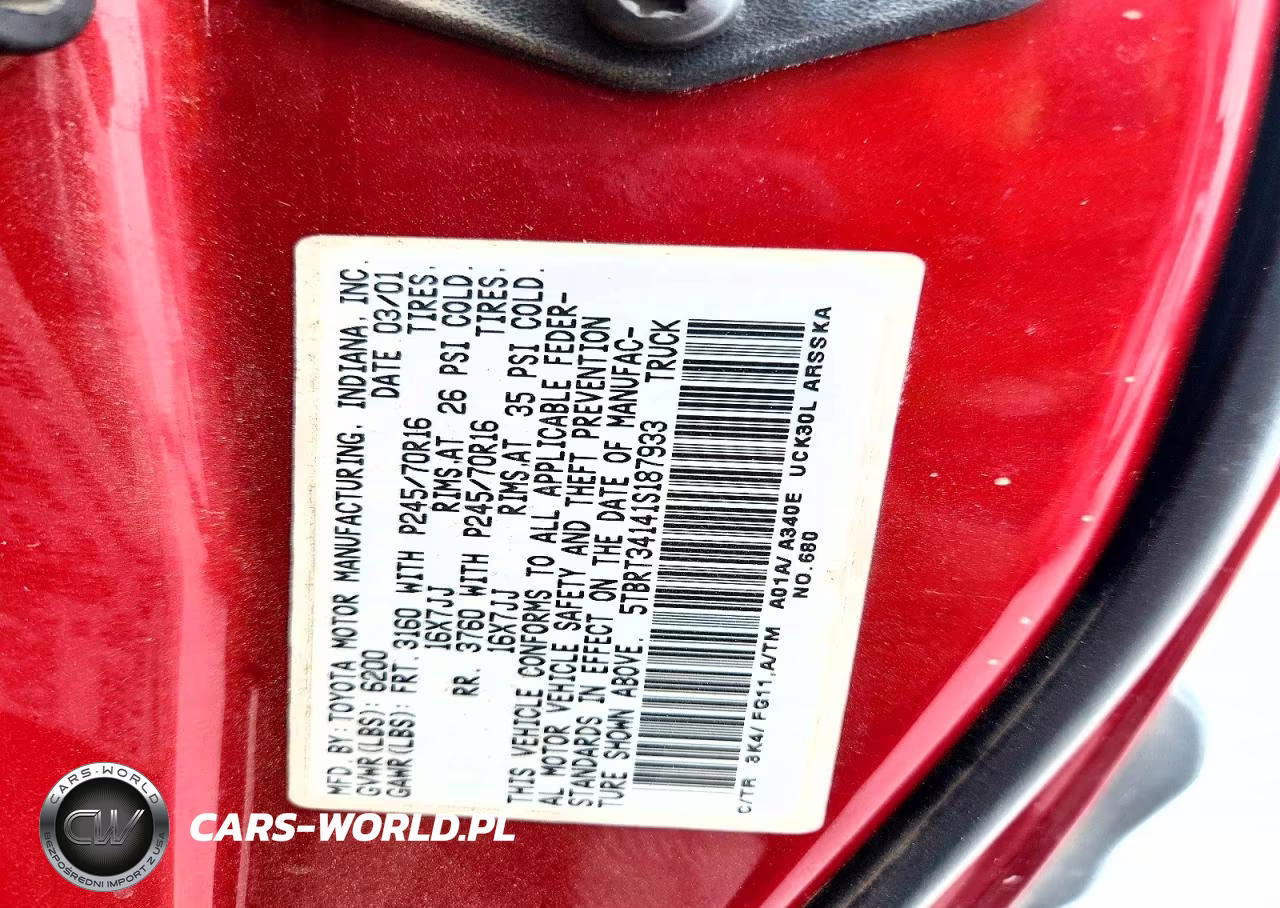 2001 Toyota Tundra Sr5 VIN:5TBRT34141S187933 - 12