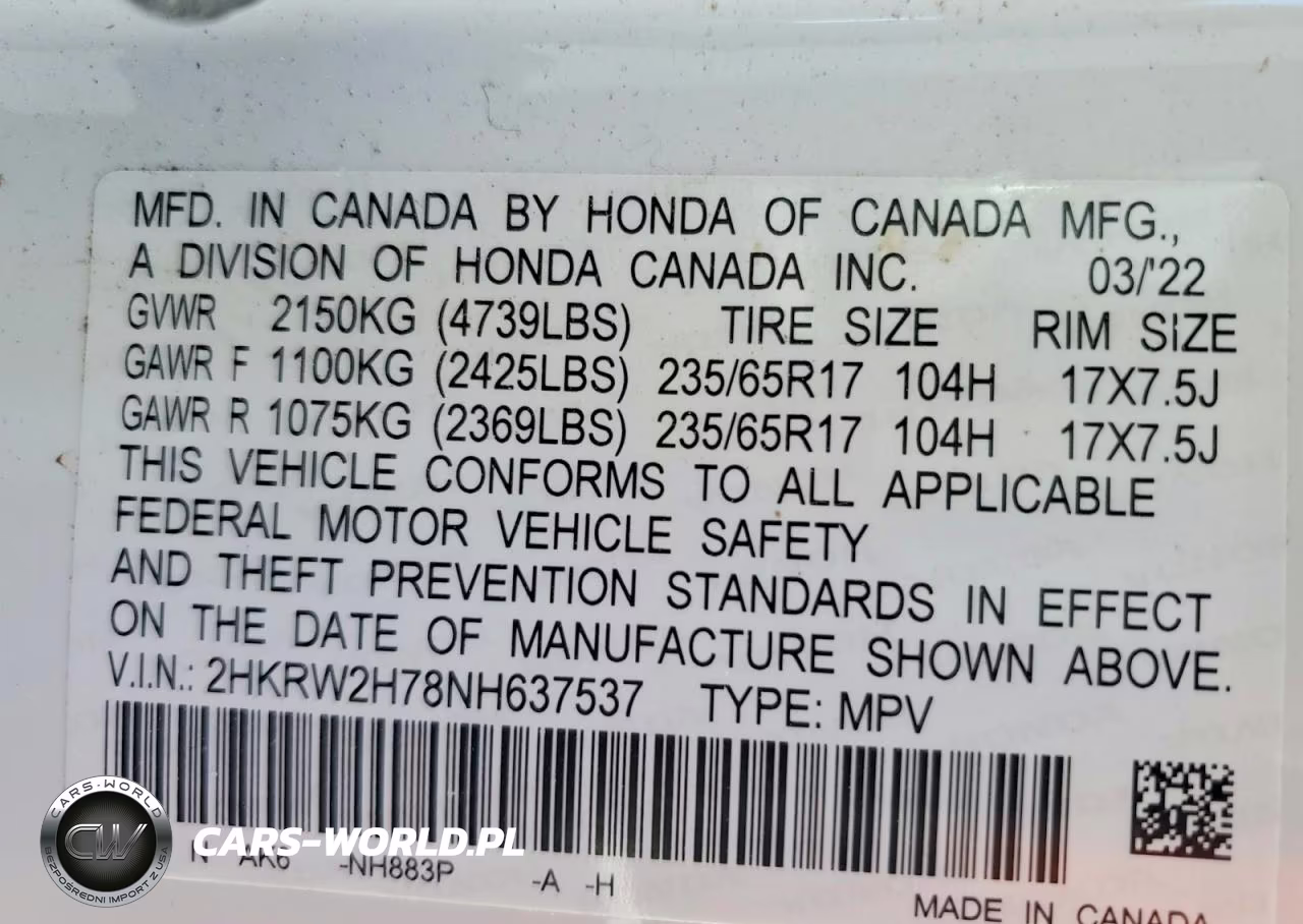 2022 Honda Cr-V Se VIN:2HKRW2H78NH637537 - 13
