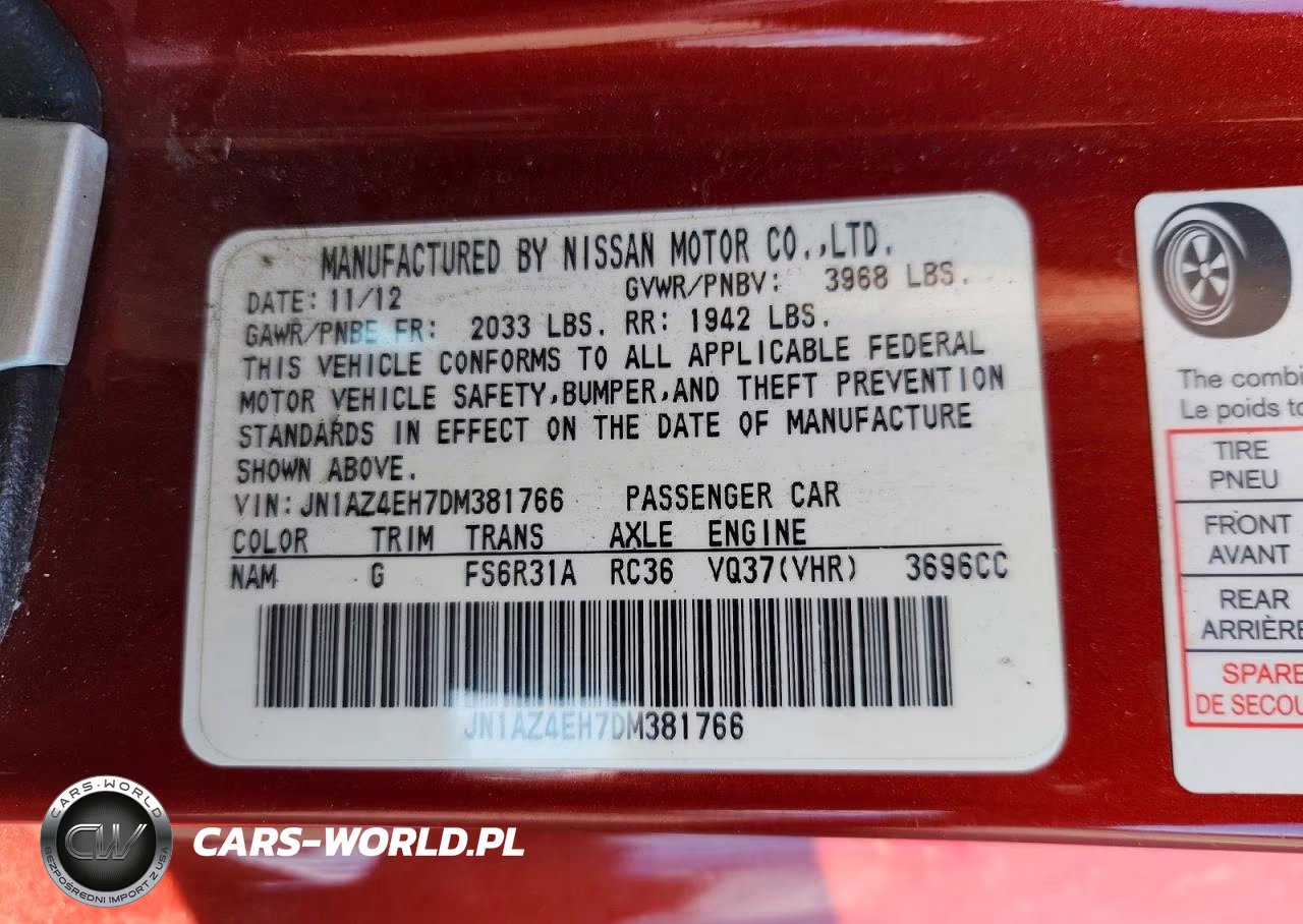 2013 Nissan 370Z Base VIN:JN1AZ4EH7DM381766 - 12