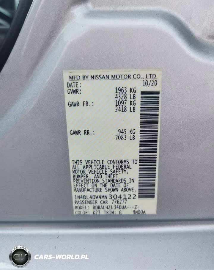 2021 Nissan Altima Sv VIN:1N4BL4DV4MN304122 - 13