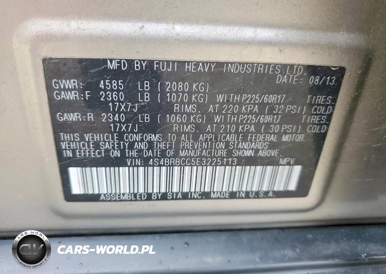 2014 Subaru Outback 2.5I Premium VIN:4S4BRBCC5E3225113 - 14