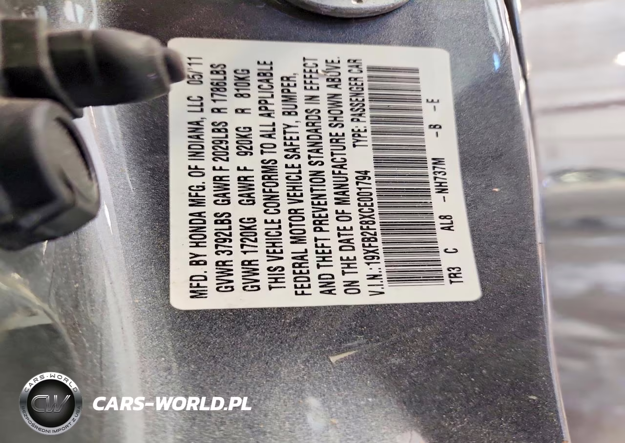 2012 Honda Civic Ex VIN:19XFB2F8XCE001794 - 12