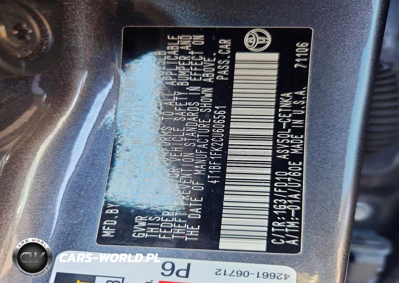 2012 Toyota Camry Le VIN:4T1BF1FK2CU606561 - 12