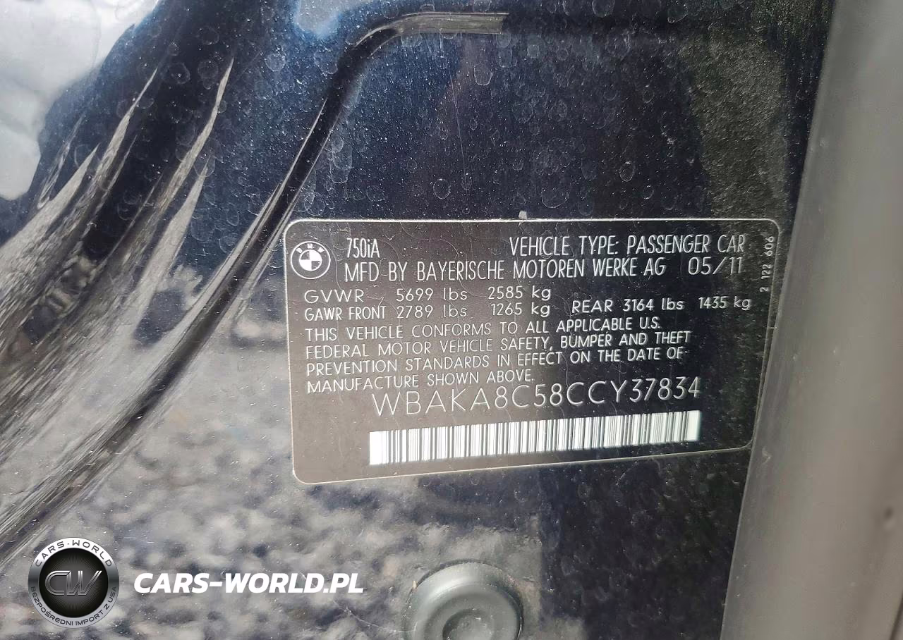 2012 BMW 750 I VIN:WBAKA8C58CCY37834 - 12