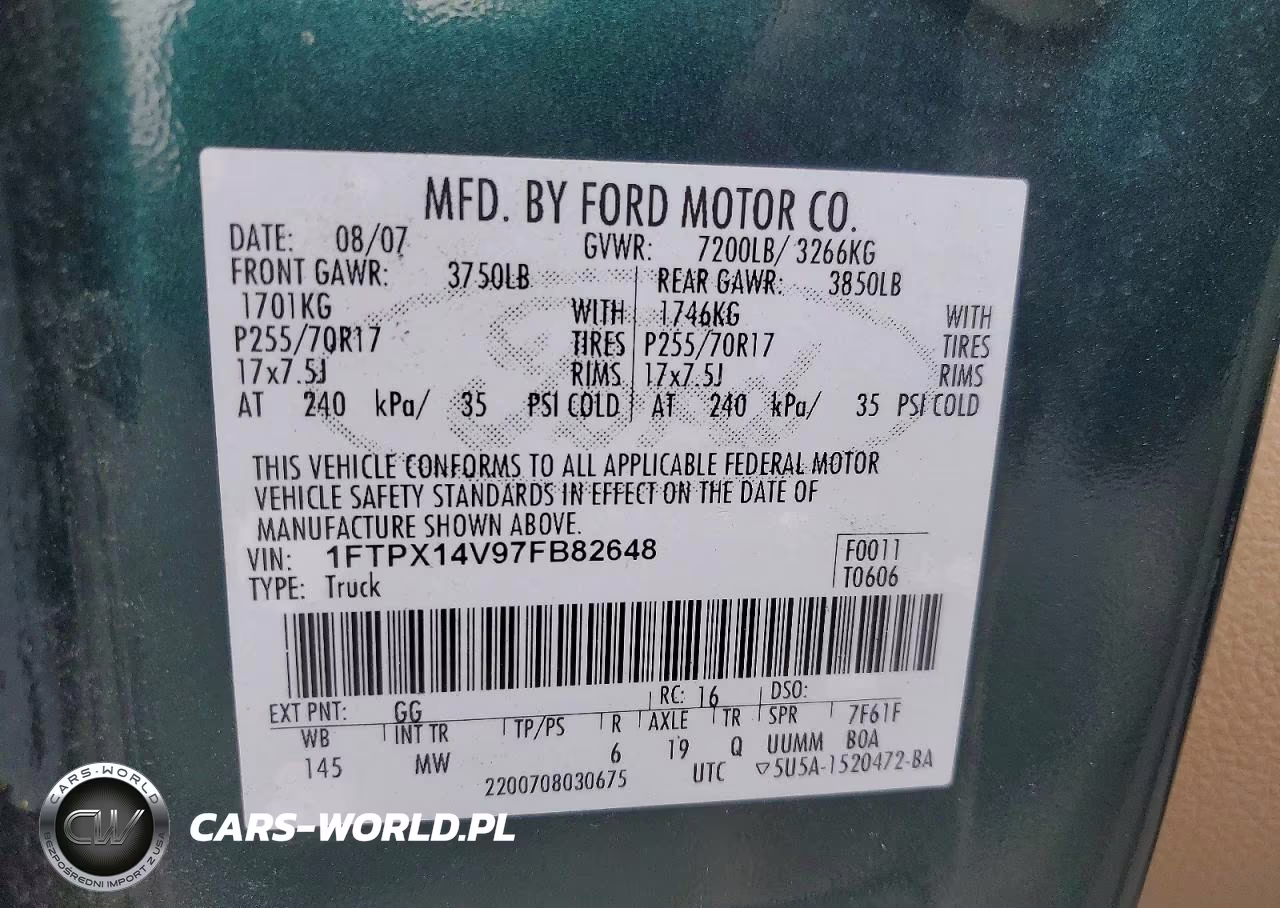 2007 Ford F150 VIN:1FTPX14V97FB82648 - 13