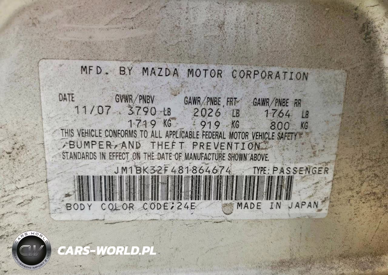 2008 Mazda 3 I VIN:JM1BK32F481864674 - 12