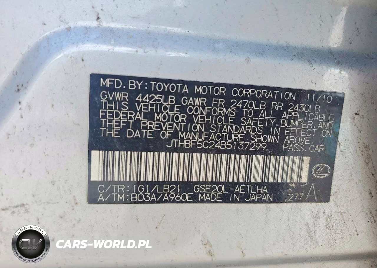 2011 Lexus Is 250 VIN:JTHBF5C24B5137299 - 12