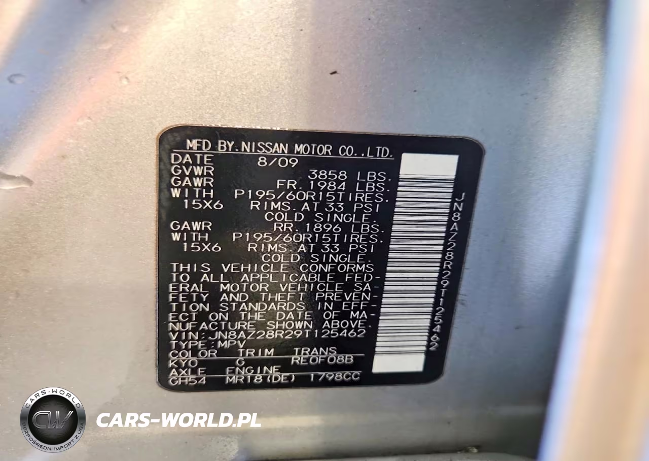 2009 Nissan Cube 1.8 VIN:JN8AZ28R29T125462 - 12