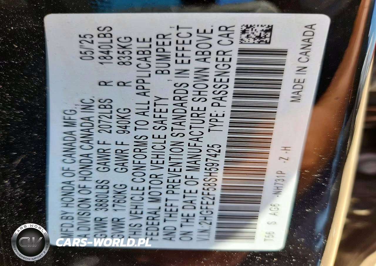 2025 Honda Civic Sport VIN:2HGFE2F58SH597425 - 13