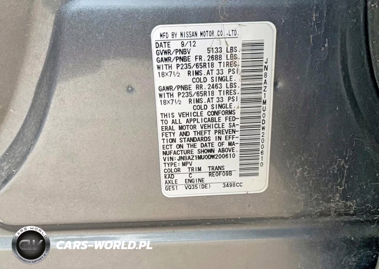 2013 Nissan Murano S VIN:JN8AZ1MU0DW200610 - 10