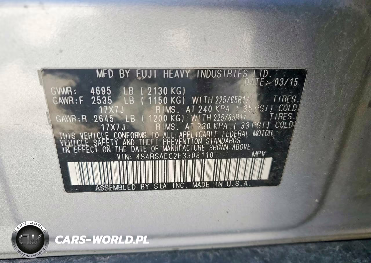 2015 Subaru Outback 2.5I Premium VIN:4S4BSAEC2F3308110 - 12