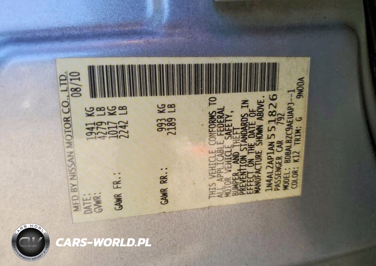 2010 Nissan Altima 2.5 VIN:1N4AL2AP1AN551826 - 12