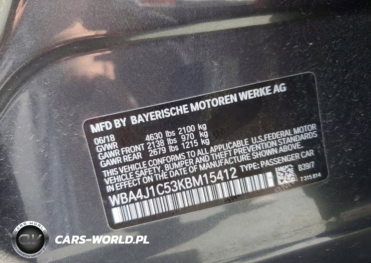2019 BMW 430I Gran Coupe VIN:WBA4J1C53KBM15412 - 12