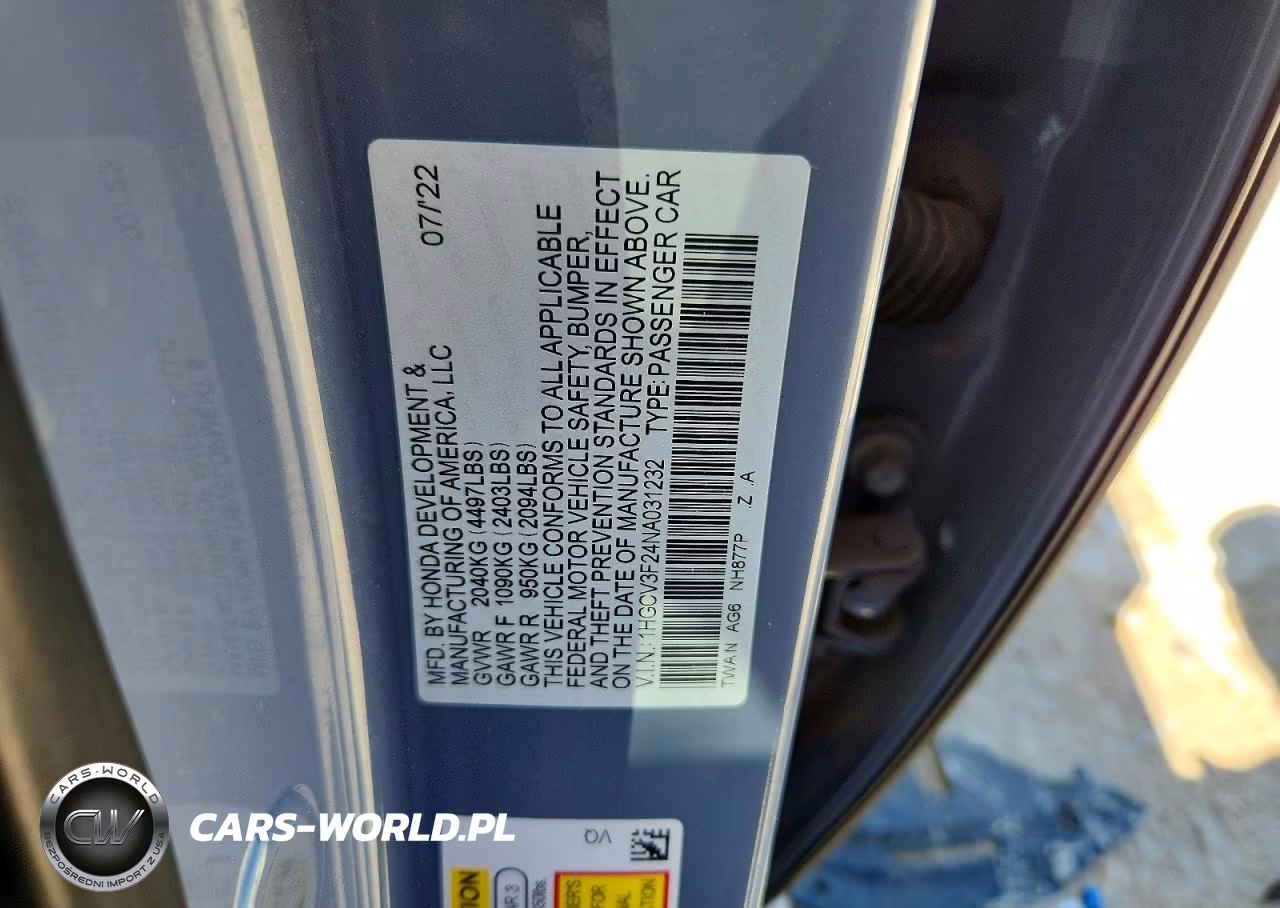 2022 Honda Accord Hybrid Sport VIN:1HGCV3F24NA031232 - 12